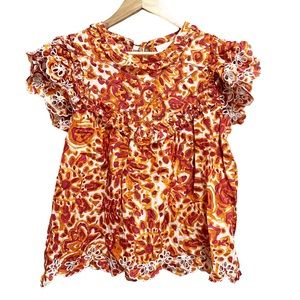 House of Harlow 1960 Boho Floral Ruffle Top Medium Cottagecore Festival